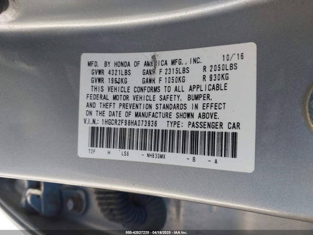 1HGCR2F98HA073936 Honda k24w1