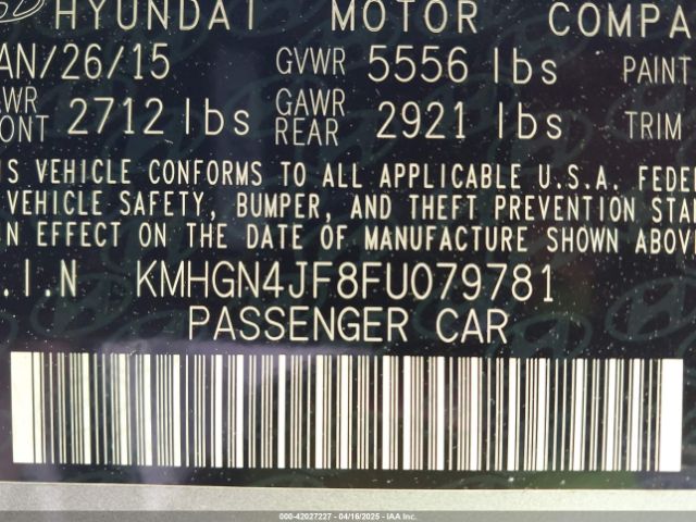 KMHGN4JF8FU079781 Hyundai Genesis 5.0