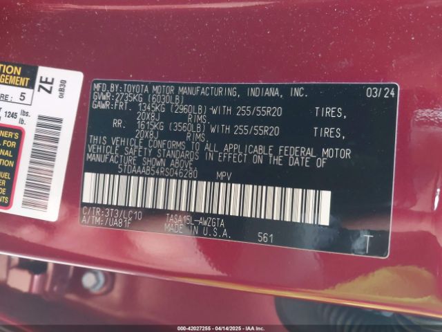 5TDAAAB54RS046280 Toyota Grand Highlander Limited