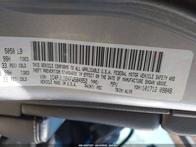 1C4PJLDB4FW584952 Jeep Cherokee Limited