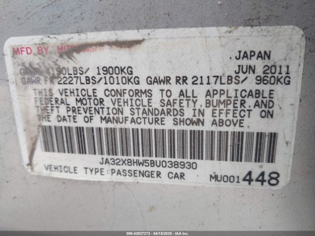 2011 MITSUBISHI LANCER SPORTBACK JA32X8HW5BU038930 Photo 8