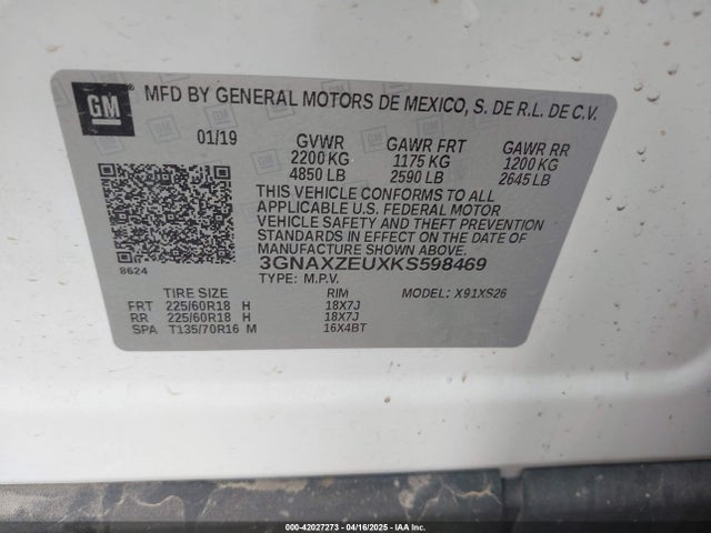 3GNAXZEUXKS598469 Chevrolet lh7- cri, vgt, alum