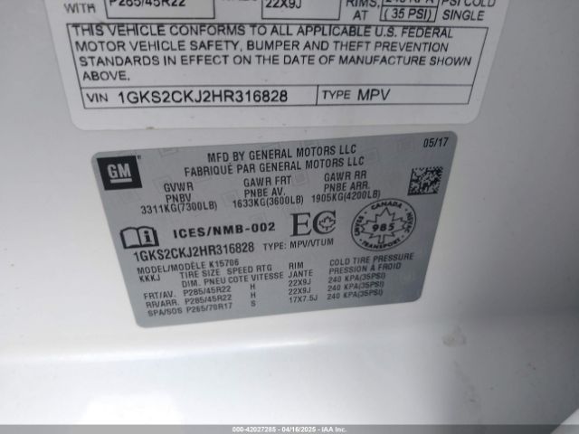 1GKS2CKJ2HR316828 GMC YUKON DENALI