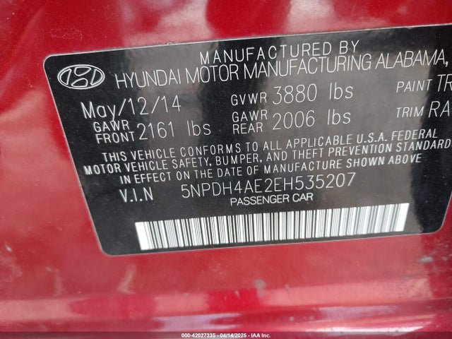 5NPDH4AE2EH535207 Hyundai ELANTRA SE