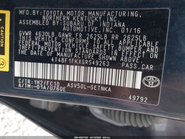 4T4BF1FKXGR549263 Toyota CAMRY LE