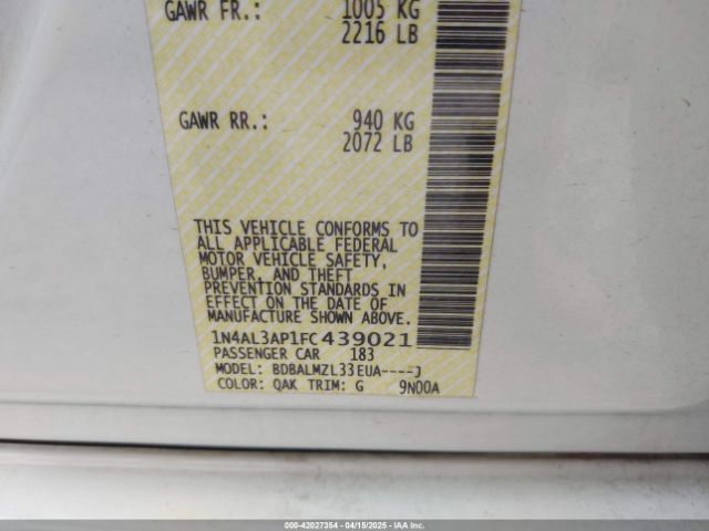 1N4AL3AP1FC439021 Nissan Altima 2.5 Sv