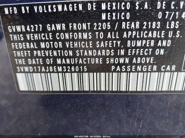 3VWD17AJ8EM326015 Volkswagen Jetta 1.8t Se