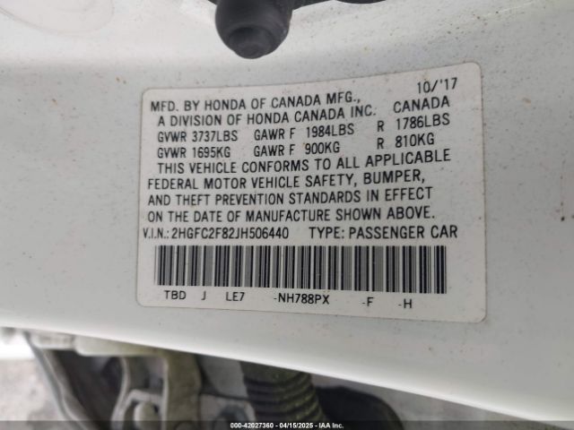 2HGFC2F82JH506440 Honda CIVIC EX