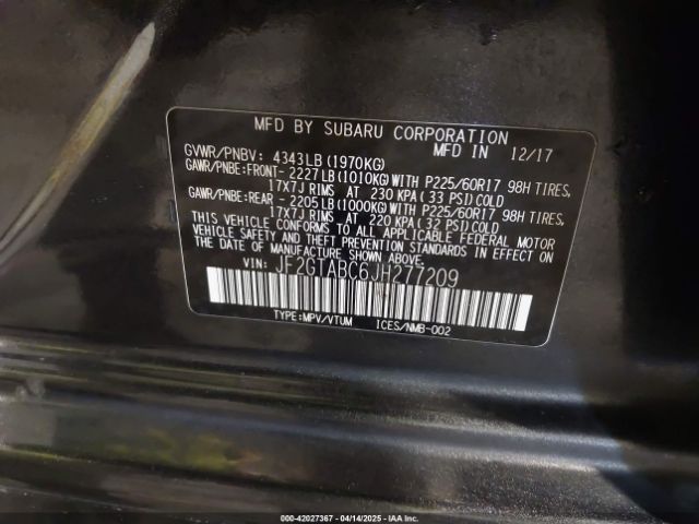 JF2GTABC6JH277209 Subaru Crosstrek 2.0i Premium
