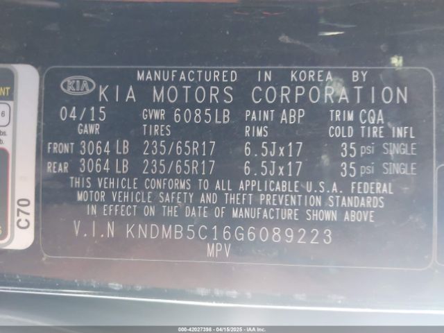 KNDMB5C16G6089223 KIA SEDONA LX