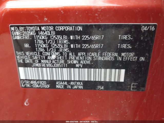 JTMBFREV8GJ085111 Toyota RAV4 LE