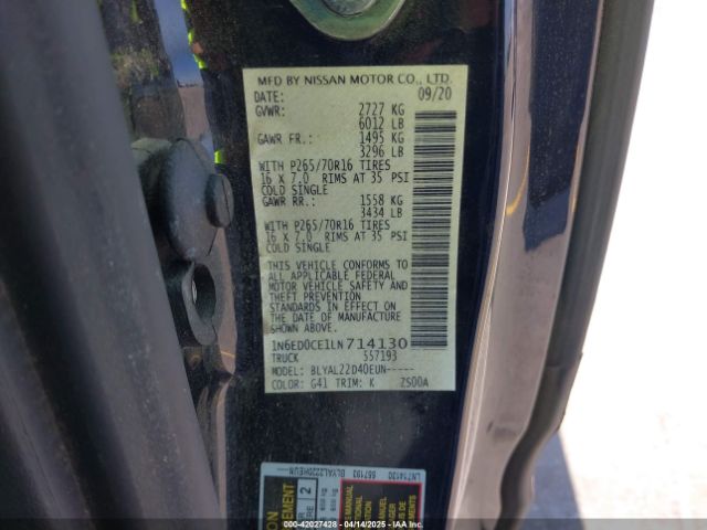 1N6ED0CE1LN714130 Nissan Frontier King Cab Sv 4x2