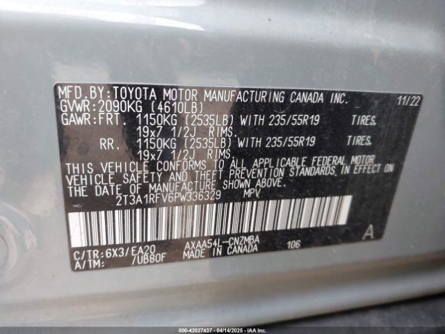 2T3A1RFV6PW336329 Toyota Rav4 Xle Premium