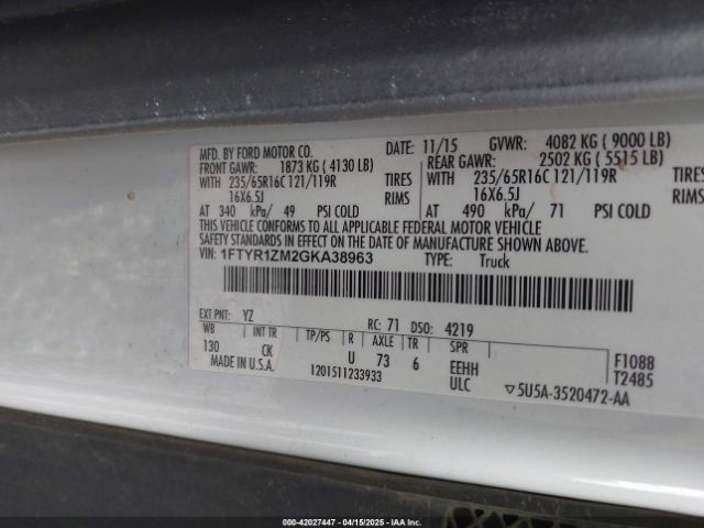 1FTYR1ZM2GKA38963 Ford Transit-250
