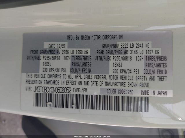 JM3TCBCY0N0608052 Mazda Cx-9 Touring