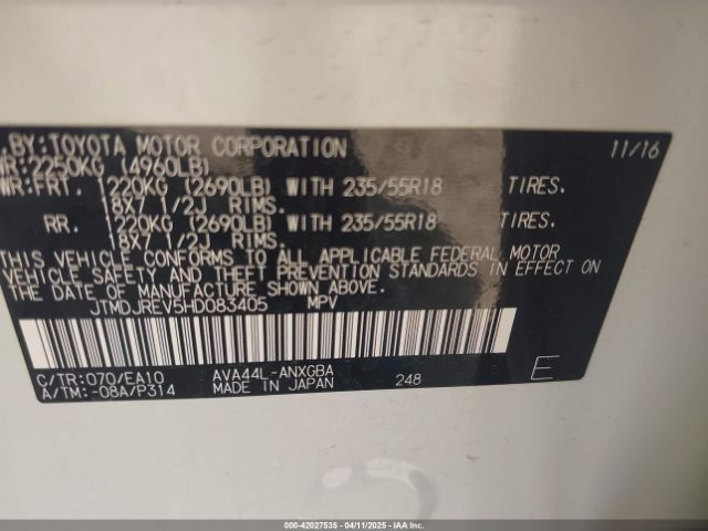 JTMDJREV5HD083405 Toyota Rav4 Hybrid Limited