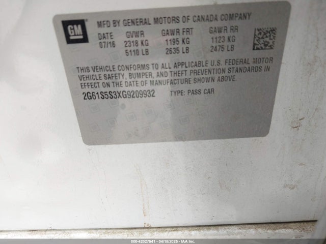 2G61S5S3XG9209932 Cadillac lfx - sidi, vvt, e85 max, alum gm