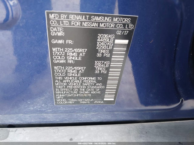 KNMAT2MT2HP557278 Nissan ROGUE SV