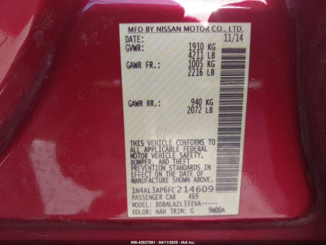 1N4AL3AP6FC214609 Nissan ALTIMA 2.5