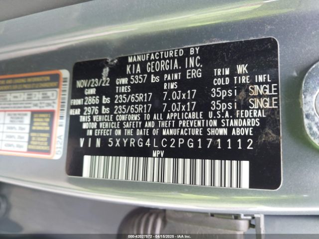5XYRG4LC2PG171112 KIA SORENTO LX