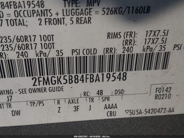 2FMGK5B84FBA19548 Ford FLEX SE