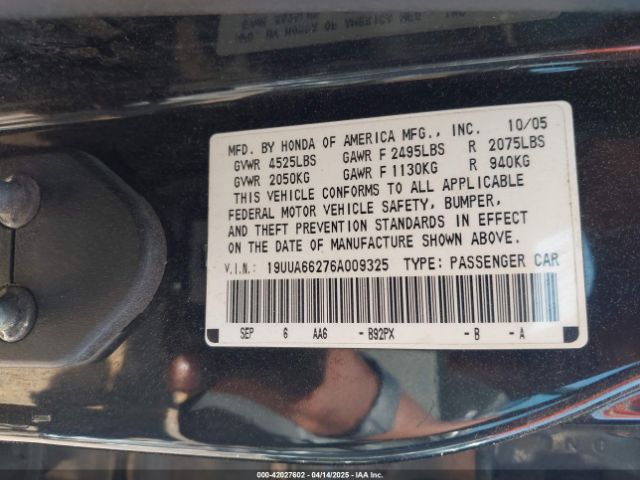 2006 ACURA TL 19UUA66276A009325 Photo 8