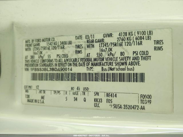 2011 FORD E-350 SUPER DUTY 1FBSS3BL3BDA90014 Photo 8
