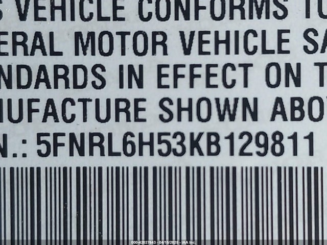 5FNRL6H53KB129811 Honda ODYSSEY EX