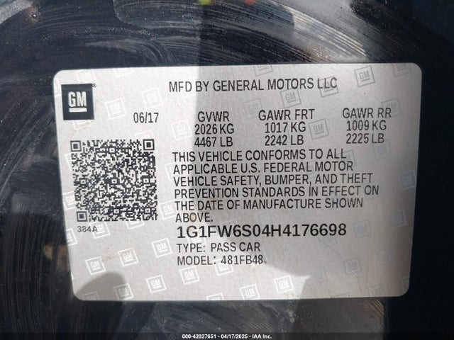 1G1FW6S04H4176698 Chevrolet BOLT EV LT