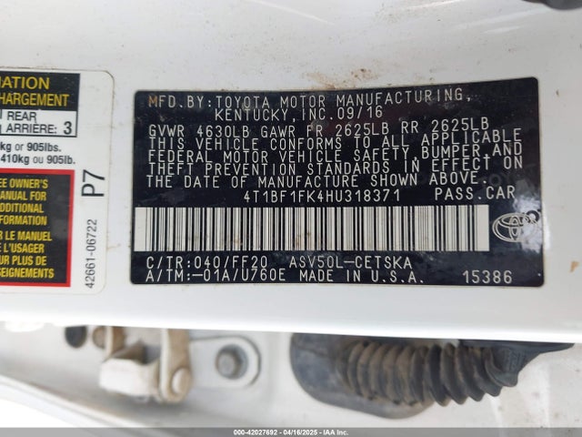 4T1BF1FK4HU318371 Toyota CAMRY SE