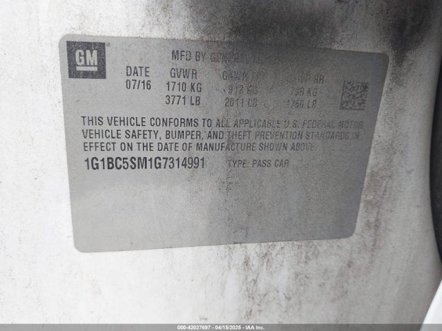 1G1BC5SM1G7314991 Chevrolet le2 - di: direct injection, alum, vvt, gen i, gmna