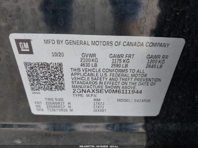 2GNAXSEV0M6111944 Chevrolet Equinox Awd Ls