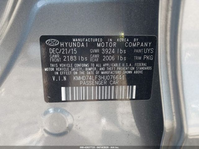 KMHD74LF3HU076641 Hyundai ELANTRA SE