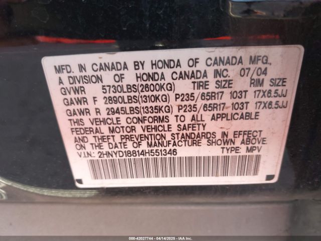 2004 ACURA MDX 2HNYD18814H551346 Photo 8