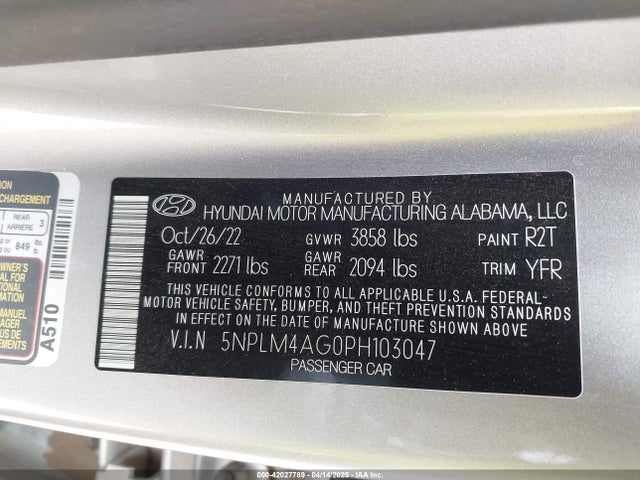 5NPLM4AG0PH103047 Hyundai mpi nu pe