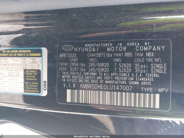KM8R5DHE0LU147007 Hyundai Palisade Limited