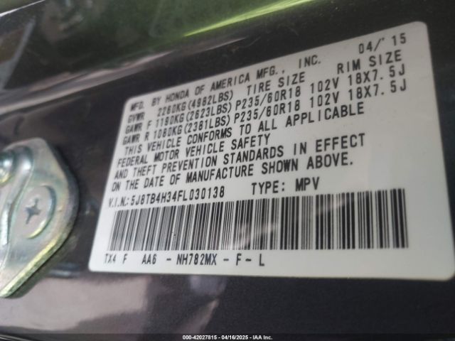 5J8TB4H34FL030138 Acura RDX