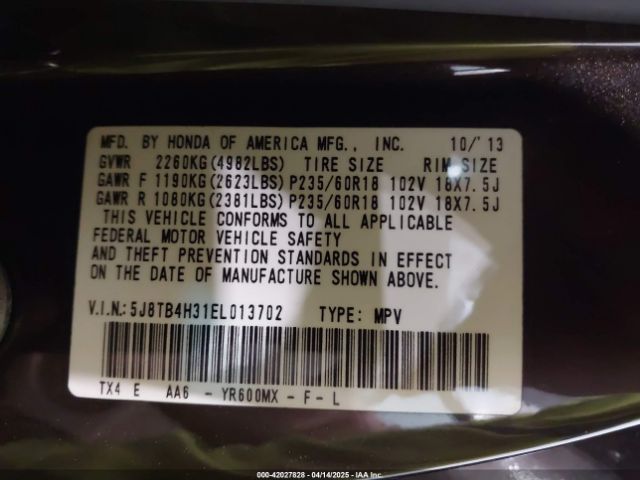 5J8TB4H31EL013702 Acura RDX