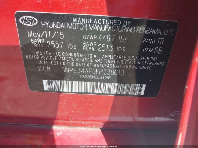 5NPE34AF0FH238613 Hyundai Sonata Limited