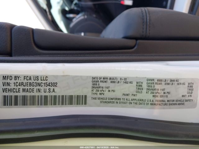2022 JEEP GRAND CHEROKEE WK 1C4RJEBG3NC154302 Photo 8