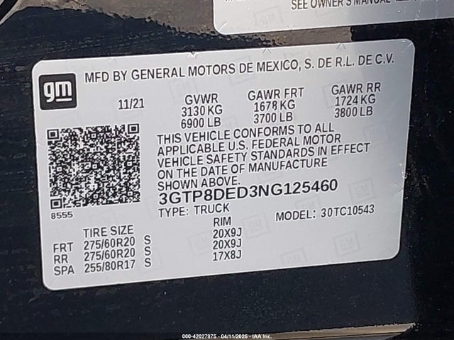 3GTP8DED3NG125460 GMC Sierra 1500 Limited 2wd  Short Box Slt