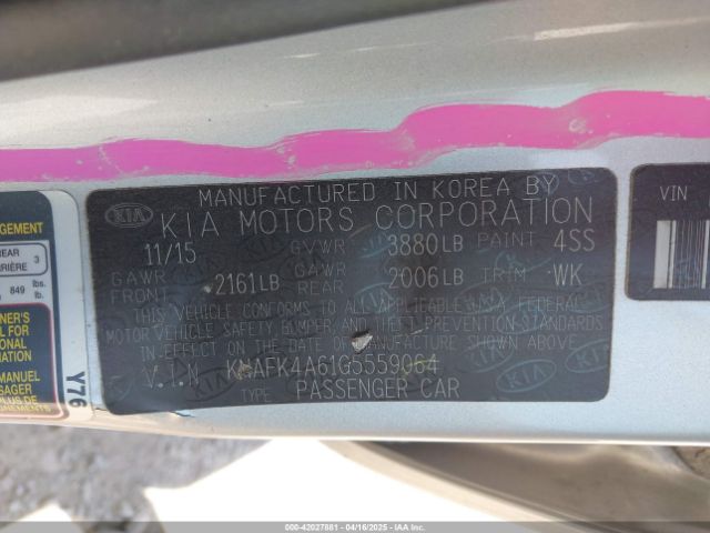 KNAFK4A61G5559064 KIA FORTE LX