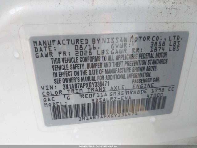 3N1AB7APXGY336471 Nissan SENTRA SR
