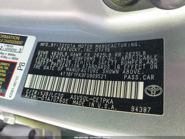 4T1BF1FK9FU909521 Toyota CAMRY XSE