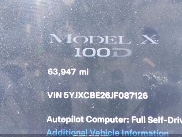 5YJXCBE26JF087126 Tesla Model X 100d/75d/p100d