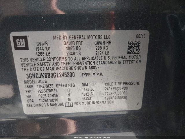 3GNCJKSB0GL245390 Chevrolet Trax 1ls