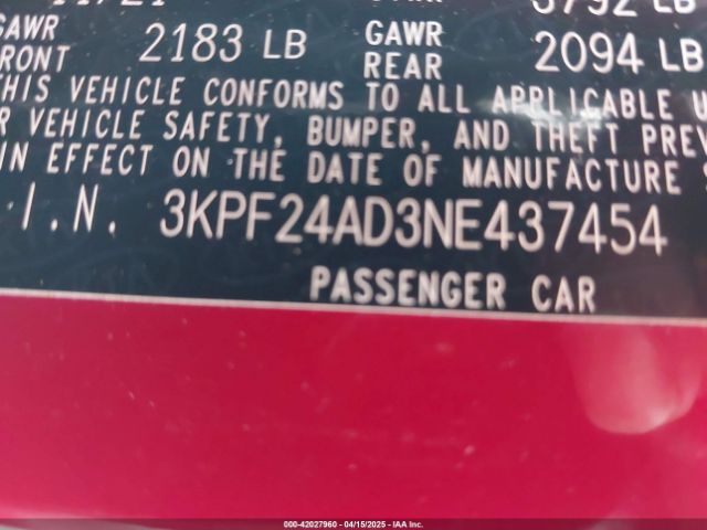 3KPF24AD3NE437454 KIA Forte Lxs