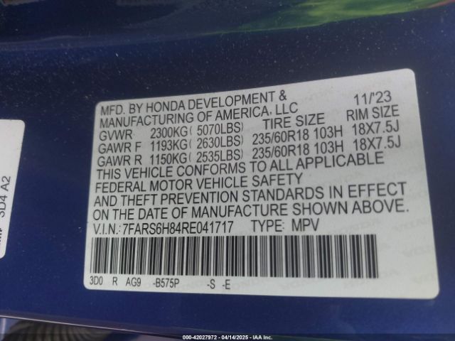 7FARS6H84RE041717 Honda Cr-v Hybrid Sport-l