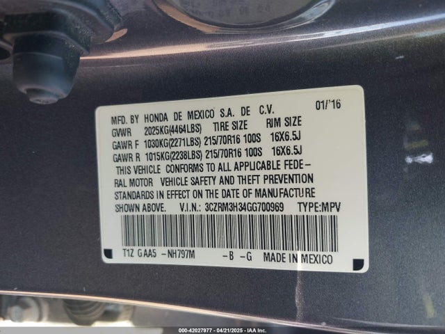 3CZRM3H34GG700969 Honda CR-V LX