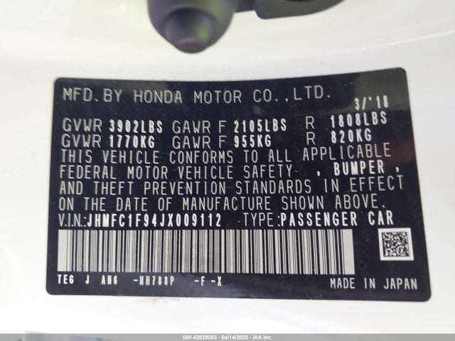 JHMFC1F94JX009112 Honda Civic Touring